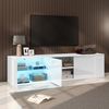 KLAM HOME Lowboard Weißer TV-Schrank 180cm mit LED & Glas, passend für 80-Zoll-Fernseher (Modernes Lowboard mit Hochglanz-Oberfläche und praktischem Stauraum), Stilvoller TV-Ständer mit LED-Beleuchtung für Ihr Wohnzimmer Bild 3