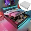 Polsterbett mit USB 140x200 cm,LED Doppelbett mit Lattenrost aus Metallrahmen,Bettgestell aus Leinenmaterial Jugendbett (Mit Matratze) Bild 1