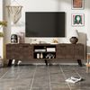 Moderner TV-Schrank 160,5 x 35,5 x 45 cm mit 2 Türen und 2 offenen Fächern – Dunkelholz-Design Bild 2