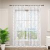 Woltu Gardine, (2 St), halbtransparent, Blumen Stickerei mit Schlaufen Leinen Optik Bild 5