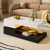 Merax Couchtisch mit LED-Ambientebeleuchtung, APP- und Bluetooth-Steuerung, Glasablage & Hochglanz-Oberfläche, Schwarz-Weiß-Design für Wohnzimmer, Weiß Bild 2