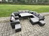 Fimous Terrassenmöbel Set Polyrattan Langer Rechteckiger Esstisch und Sofa set mit Tisch Sessel 2 Beistelltischen 3 Hockern Dunkelgrau gemischt Bild 2