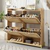 Schuhschrank aus MDF mit Metallgestell & oberer Ablage, 108,5x24x100 cm, Holzfarbe Bild 5
