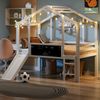 Kinder-Loftbett 90x200 cm mit Rutsche, Hausstil, Leiter & Blackboard,Massivholz Spielbett,Weiß Bild 2