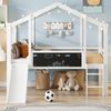 Kinder-Loftbett 90x200 cm mit Rutsche, Hausstil, Leiter & Blackboard,Massivholz Spielbett,Weiß Bild 3