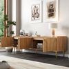 Merax 170cm TV-Schrank, Lowboard mit strukturierter Tür, TV-Möbel, goldenen Griffen und goldenen Füßen, Natur Bild 3