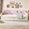 Bett 90x200 cm aus Leinen mit LED-Ambiente und Stauraum Bild 2