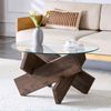 Couchtisch rund 79x79 x H 45 cm, Glasplatte 0,8 cm, MDF in Walnussoptik mit Kreuzgestell Bild 3