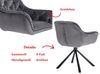 Esszimmerstuhl 8er Set drehbar Samt mit Metallgestell in Grau Drehstuhl Polsterstuhl im modernen Chesterfield Design mit Armlehnen, 55 x 80 x 50 cm Bild 4