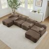 Ecksofa modular in Braun mit Samtbezug, rahmenloses Wohnzimmersofa in Wellenform mit 2 Hockern, Bild 2