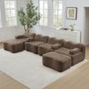 Ecksofa modular in Braun mit Samtbezug, rahmenloses Wohnzimmersofa in Wellenform mit 2 Hockern, Bild 3