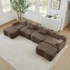 Ecksofa modular in Braun mit Samtbezug, rahmenloses Wohnzimmersofa in Wellenform mit 2 Hockern, Bild 4