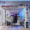 Hochbett 90x200 cm, Metallrahmen & MDF, integrierter Schreibtisch, 4 Schubladen, LED & USB‑C, Weiß Bild 3