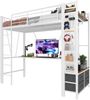 Hochbett 90x200 cm, Metallrahmen & MDF, integrierter Schreibtisch, 4 Schubladen, LED & USB‑C, Weiß Bild 5