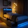 PXloue Polsterbett LED Doppelbett 180x200 cm, mit USB-Laden und Stauraum am Kopfteil,Leinen,90x200 cm Bild 5