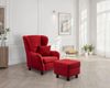 Ohrensessel mit Hocker Landhaus Polster-, TV-, Lesesessel Strukturstoff in Rot Bild 2