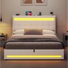 MSMASK Polsterbett Jugendbett mit LED Beleuchtung und Ladestation, Hydraulisches Bett (Ohne Matratze), mit Höhenverstellbares Kopfteil und Stauraum Bild 3