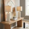 Jibenhome Schreibtischlampe Dimmable Leinenlampenschirm Keramiktischlampe mit Fernbedienung, 2er Set Nachtlicht für Schlafzimmer, Wohnzimmer, Büros Bild 4