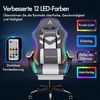 Racing Gaming Stuhl Massage Gamer mit 12 LED RGB Beleuchtung Lordosenstütze Grau Bild 5