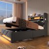 Merax Einzelbett Polsterbett 90*200cm, Stauraum Kopfteil mit USB und Typ C-Port ,360-Surround-LED-Funktion rund um Kopf- und Fußende des, Betten mit Hydraulisch Stauraum, Grau , Leinen(Ohne Matratze) Bild 3