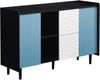 Sideboard Buffetschrank, schwarz/blau, 2 Schubladen, offene Fächer, B120xT40xH80 cm Bild 5