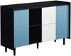 Sideboard Buffetschrank, schwarz/blau, 2 Schubladen, offene Fächer, B120xT40xH80 cm Bild 5