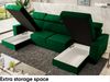 MEBLINI Schlafcouch mit Bettkasten - VOSS - 306x168x79cm - Grün Samt - Ecksofa mit Schlaffunktion - Sofa mit Relaxfunktion und Kopfstützen - Couch U-Form - Eckcouch - Wohnlandschaft Bild 4