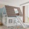 Hochbett mit 2 Schlafgelegenheiten, Lattenrost, Leiter, Rutsche, Rausfallschutz, 140x200cm, Spielbett, Kinderbett, Etagenbett, Kiefer Bild 3