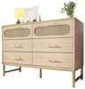 Flieks Kommode, Stauraumschrank Sideboard mit 6 Schubladen Rattan Eiche 120 x 40 x 74 cm Bild 4