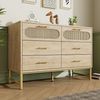 Flieks Kommode, Stauraumschrank Sideboard mit 6 Schubladen Rattan Eiche 120 x 40 x 74 cm Bild 2