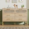 Flieks Kommode, Stauraumschrank Sideboard mit 6 Schubladen Rattan Eiche 120 x 40 x 74 cm Bild 3