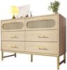 Flieks Kommode, Stauraumschrank Sideboard mit 6 Schubladen Rattan Eiche 120 x 40 x 74 cm Bild 5