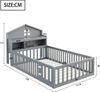 Merax Kinderbett Hausbett 90x200cm mit Lattenrost, Bodenbett Spielbett mit Tür und Staufach, Einzelbett Holzbett mit Tafel, Grau Bild 4