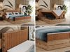 Boxspringbett mit dekorativem Kopfteil und zwei Bettkästen, Eiche Holzrahmen - ALBERO 4 - 200x200 cm - Orange Stoff - H3 Bild 2
