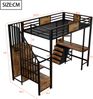 Merax Hochbett 90*200cm Einzelbett, Kinderbett, Jugendbett, aus Metall mit Schreibtisch, Ablagefächern, Kleiderstange, LED-Beleuchtung und Steckdose, Schwarz Bild 4