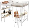 Hochbett 90x200 Metallbett mit Schreibtisch und Regalen,stabiler Eisenrahmen, platzsparendes Loftbett Bild 4