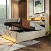 Polsterbett Betten mit Hydraulisch Stauraum, USB und Typ C-Port, LED-Funktion, Beige,90*200cm,mit Matratze Bild 2