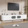 Merax Eleganter 170*35*50cm TV-Schrank – Weißer Korpus mit Goldenen Beinen und Griffen, 2 Türen mit Vertikalrillen, 2 Türen mit Bogenglas Bild 2