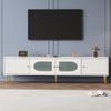 Merax Eleganter 170*35*50cm TV-Schrank – Weißer Korpus mit Goldenen Beinen und Griffen, 2 Türen mit Vertikalrillen, 2 Türen mit Bogenglas Bild 3