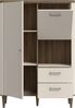 Forte LACETTI Schrank 100, modernes Highboard mit abgerundeten Ecken, Tür, Kippfach und 2 Schubladen, Kaschmir | Beige mit Valencia Eiche Holzdekor, 100,1 cm breit x 142,9 cm hoch x 41,2 cm tief Bild 4