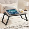 SONGMICS Laptoptisch für Bett, Laptopständer, Frühstückstablett, klappbare Beine, Bambusbeine, höhenverstellbar, mit Schublade, 55,5 x 34,9 cm, für Laptops bis 15,6 Zoll, greige Bild 2