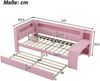 Stauraumbett mit gepolstertem Kopfteil, Schreibtisch und LED-Beleuchtung (90x200cm, Lattenrost, Regal, Gästebett, USB und Type-C), Einzelbett Bild 5