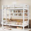 Etagenbett 90×200 cm mit Rausfallschutz und Regal, 5-stufiger Leiter, Weiß/Natur, ohne Matratze Bild 4