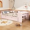 Kinderbett Massivholz mit Ausziehbett, Schreibtisch & 3 Regalen, 90x200 cm, rosa, ohne Matratze Bild 3
