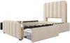 Polsterbett 90x200 cm mit Matratze, USB/Typ-C und 4 Schubladen – Einzelbett in Beige mit Lattenrost Bild 5