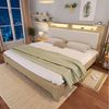 Ulife Holzbett Doppelbett mit Stauraum-Kopfteil und LED-Beleuchtung (1-tlg, Ohne Matratze), Rückenlehne mit beigefarbenem Cordpolster, 160x200 cm Bild 4