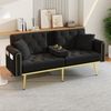 Schlafsofa Samt 2-Sitzer mit verstellbarer Rückenlehne, 175cm Schwarz Ausziehbett, Sofa mit Getränkehalter & Seitentasche Bild 2