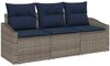 vidaXL Gartensofa-set mit Kissen 3 pcs Grau und Marineblau Poly-Rattan 3355254 Bild 2