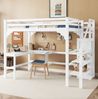 Bett 140x200 cm mit L‑Schreibtisch und Stauraum aus Kiefernholz, Weiß – platzsparendes Hochbett im minimalistischen Stil Bild 2