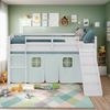 Hochbett Kinder 90x200 cm mit Lattenrost Rutsche Kinderbett Stockbett Vorhang Grün Mintgrün Leiter Holz Massiv Bild 2